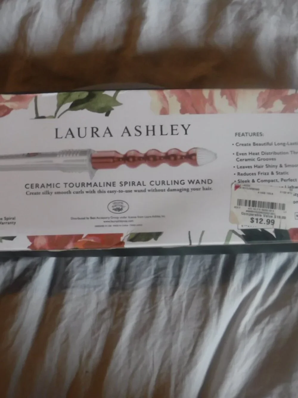 Laura Ashley Tourmaline Ceramic Spiral Curling Wand Rose Gold All Hair Types NEW